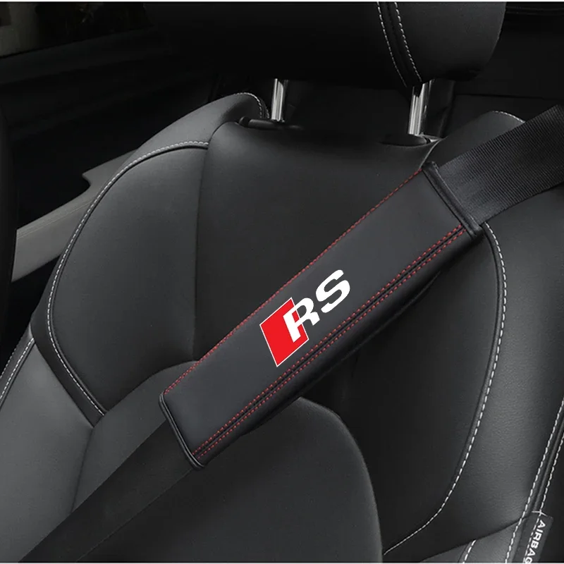 FOR Audi Rline RS S3 S4 S5 S6 S7 TT protective 1pc Cowhide Car Interior Seat Belt Protector Cover For car Auto Accessories