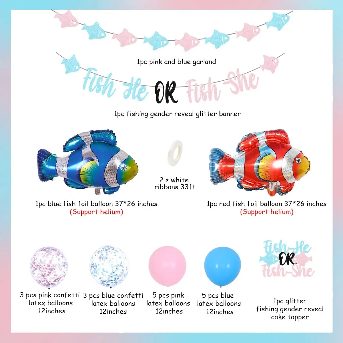 Fish Gender Reveal Decoration Boys or Girls Fish-He or Fish-She