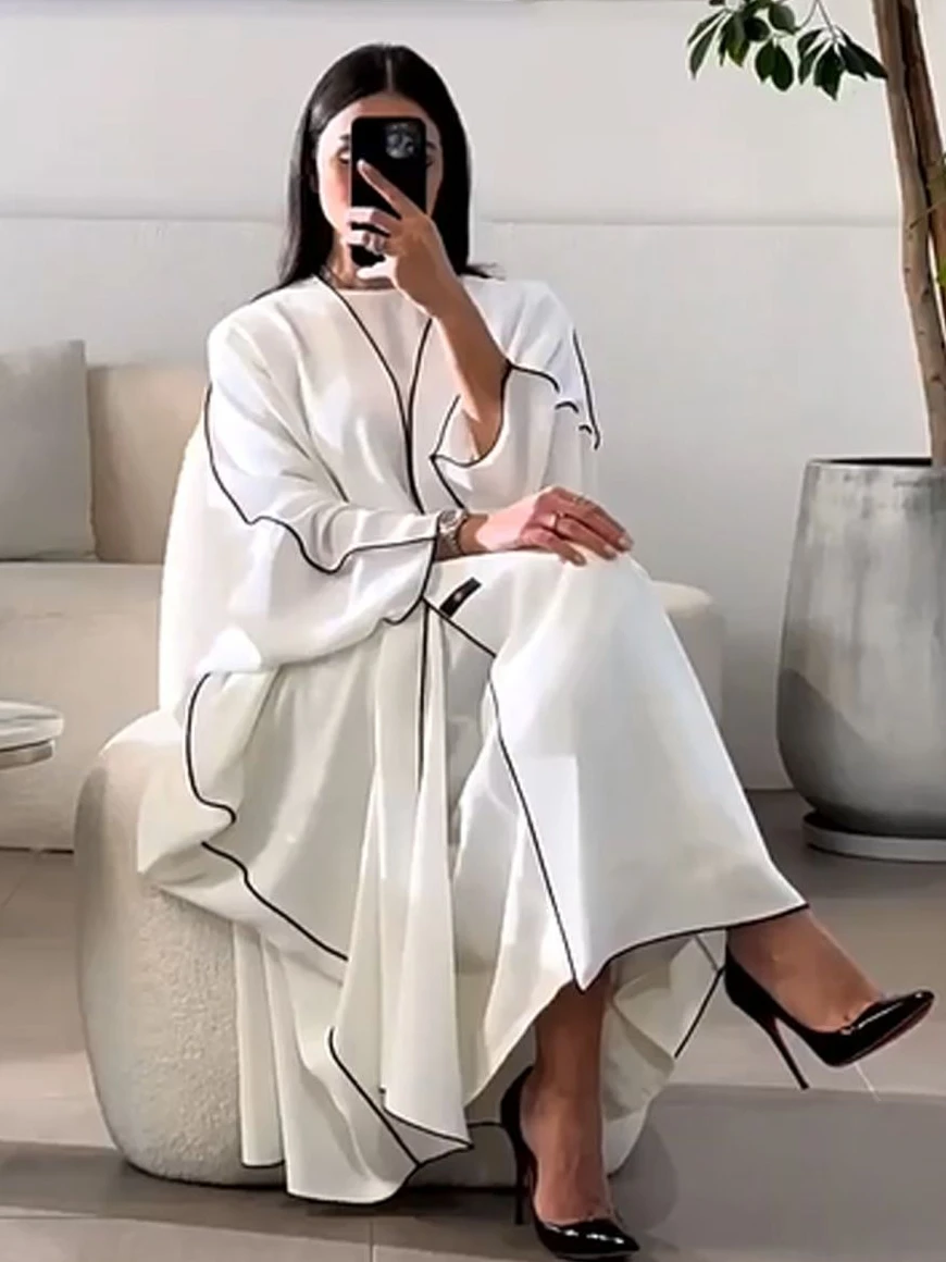 

ИД мусульманское платье для женщин, кардиган Jalabiya Abaya с рукавами летучая мышь, платья Caftan для вечеринки Рамадан, женское арабское длинное платье Дубая