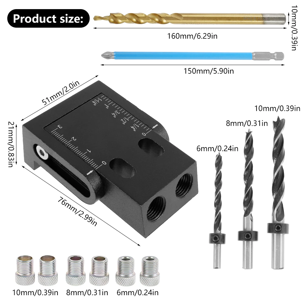 포켓 홀 지그 키트, 15 도 각도 드릴 가이드, 목공 드릴 각도 가이드 홀 펀처 로케이터, 지그 오블리크 홀 홀더 키트