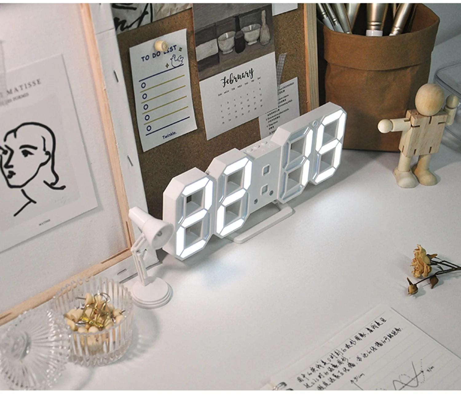 3D LED Digital Alarm Clock Three-dimensional Wall Hanging Watch Table Calendar Thermometer Electronic Furnishings