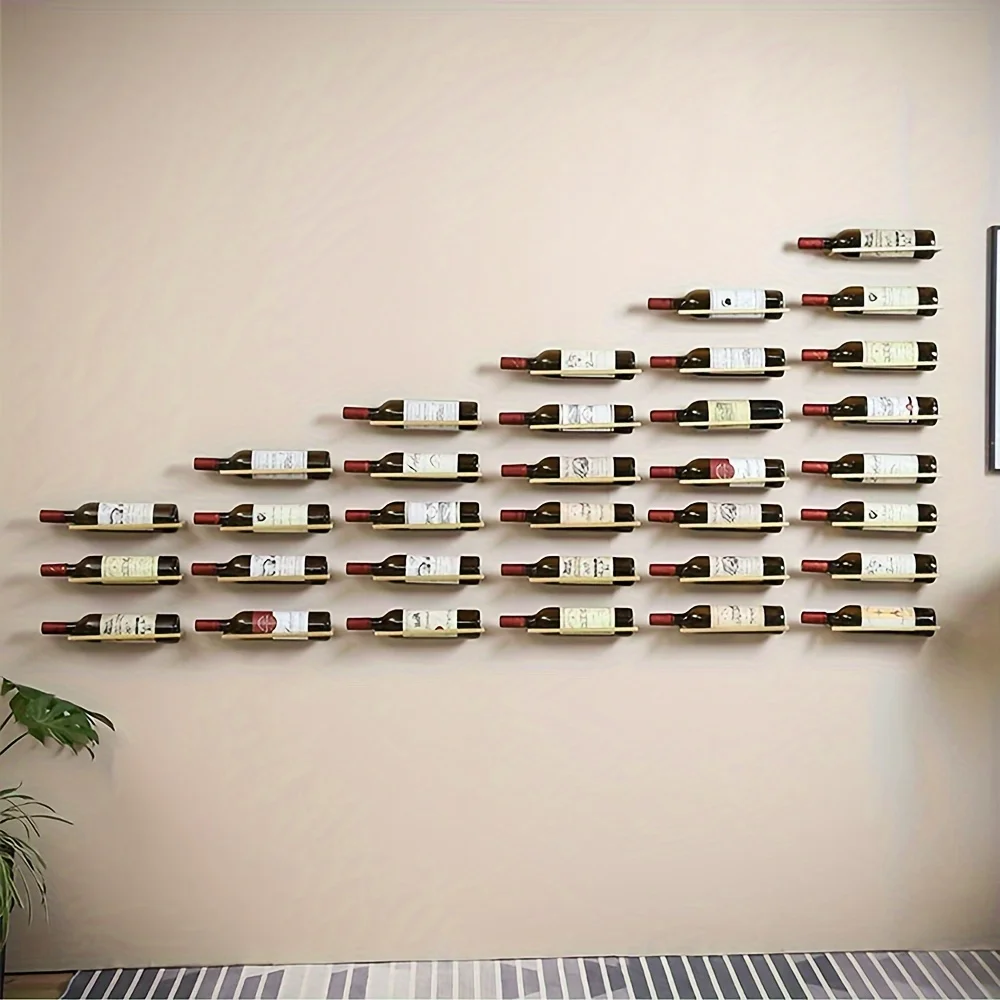 

3/6 Pcs Set Gold/Black Wine Racks Wall Mounted Combo, Wall Wine Bottle Holder Display, Metal Hanging Wine Rack Organizer for Bev