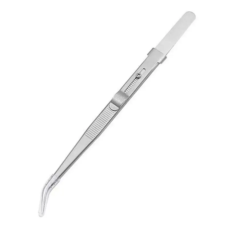 Stainless Steel Tweezers Straight End Elbow with Groove Elastic Anti Slip Accessory Set Diamond Jewelry Gemstone Clamping Tool