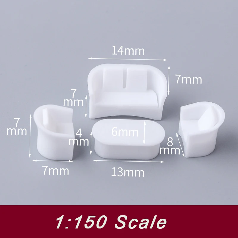 1set 1:75 1:100 1:150 Miniature Sofa Set Model ABS Unpainted Toys Indoor Architecture Building Layout for Diorama 5