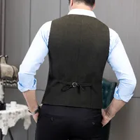 V Neck Men's Suits Vest  Herringbone Tweed  Formal Business Waistcoat Vest For Men For Wedding 2