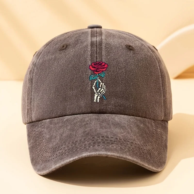 Modische Baseballkappe mit Rosenmuster, multifunktionale Outdoor-Casual-Entenschnabelkappe – Detail 8