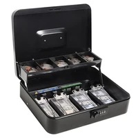 Password Cash Box with Money Tray and Key Lock Register Box Checkstand Cashier Case 4 Bill/5 Coin Slots Safety Coin Box Business 1