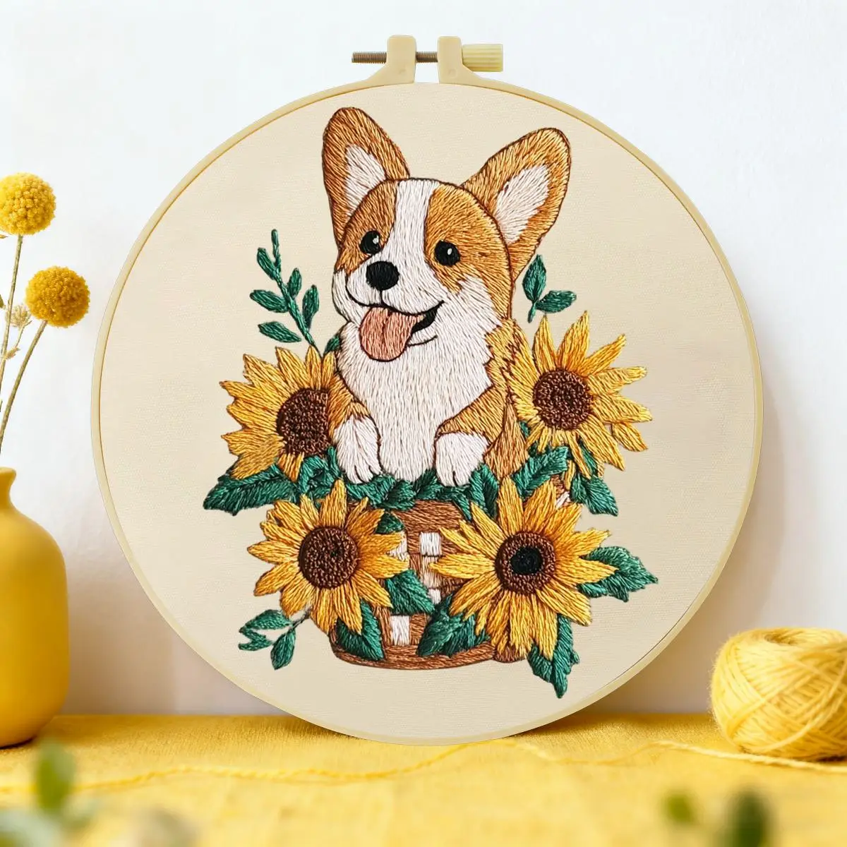 1 Stück 20X20CM/15X15CM 7,87/6,3 Zoll Corgi Stickerei Starter-Kit DIY-Kit DIY-Stickerei-Set Handarbeiten Nadelkunst Malerei