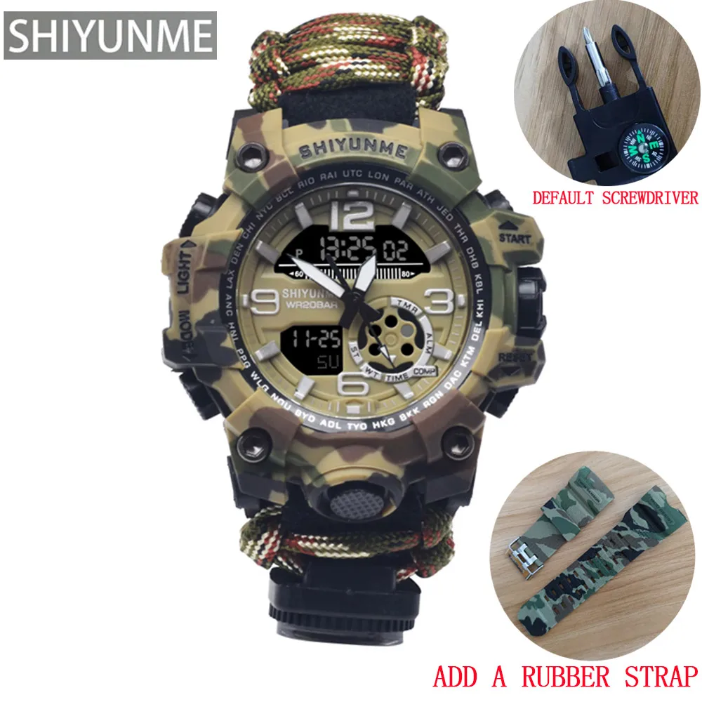 SHIYUNME New Men's Military Watch 50m Waterproof Watch Quartz Clock Men's Compass LED Digital Sports Watch G style  Men Watch 