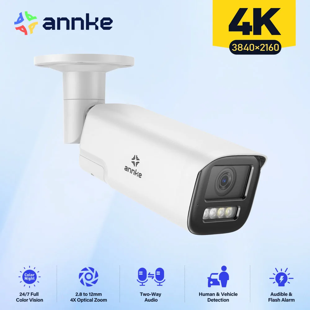 ANNKE 스마트 듀얼 라이트 다초점 네트워크 카메라, IP 카메라, IP67 인체 차량 감지, 8MP 스마트 홈 캠, 4K 4X 줌