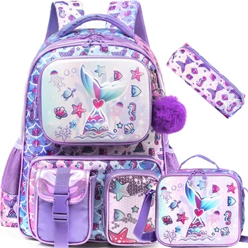 3PCS Girls School Backpack Set Large Capacity Bookbag for Kids Cute Elementary Back To School Supplies Durable Mochila for Girls 1