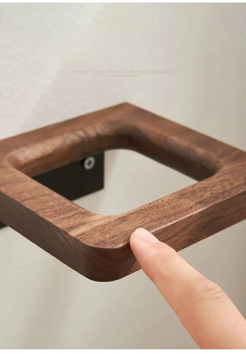 Wall-Mounted Toilet Brush Holder Set, Ceramic Base, Solid Wood, Luxury Bathroom Accessories, No Dead Corner