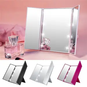 Espejo de maquillaje de espejo de 3 vías con aumento de 10x Luz led Espejo  plegable montado en la pared Espejo maquillaje Espejo cosmético Espejo  colgante de puerta para bedr