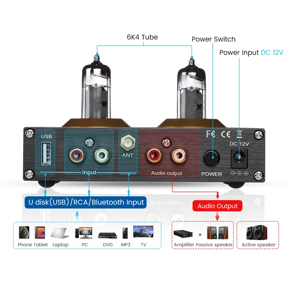 Vácuo Bile Tubo Pré-amplificador Ne5532 op Amp Aux Bluetooth 5.0 Usb Rca Hifi Stereo Mini Fone de Ouvido Pré-amplificador 16300ohm Pj.miaolai 6k4 - Image 6