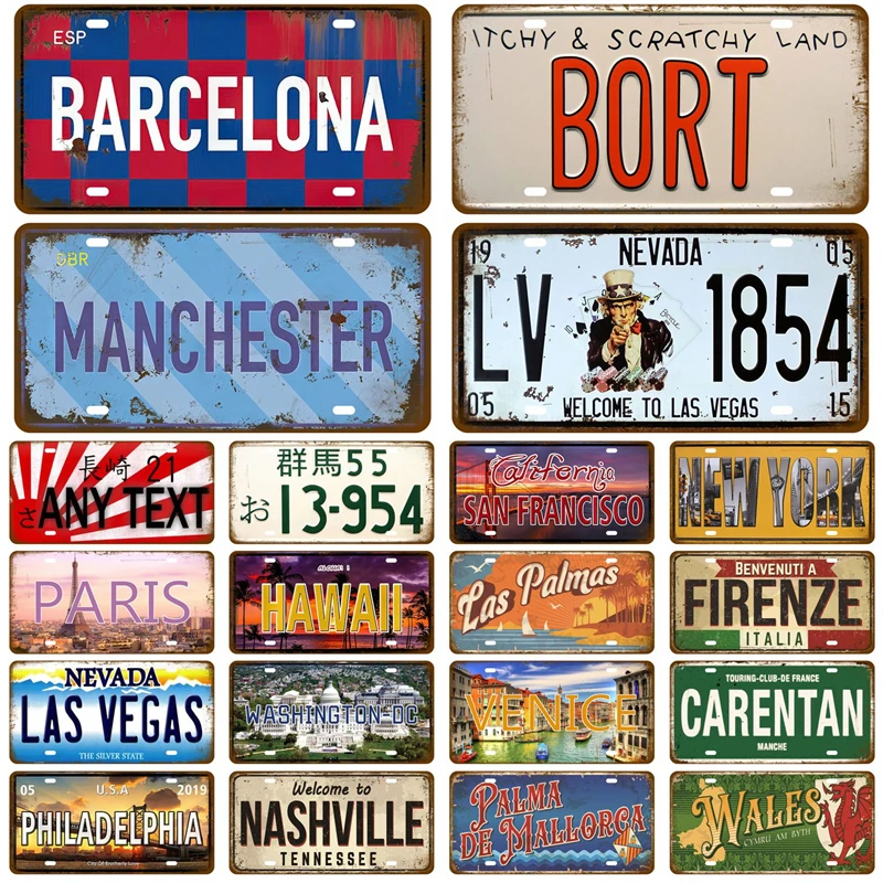 

Famous City License Plate City State Tin Sign Plaque Landmark Metal Sign Wall Decor Garage Bar Pub Club Hotel Cafe Kitchen Home