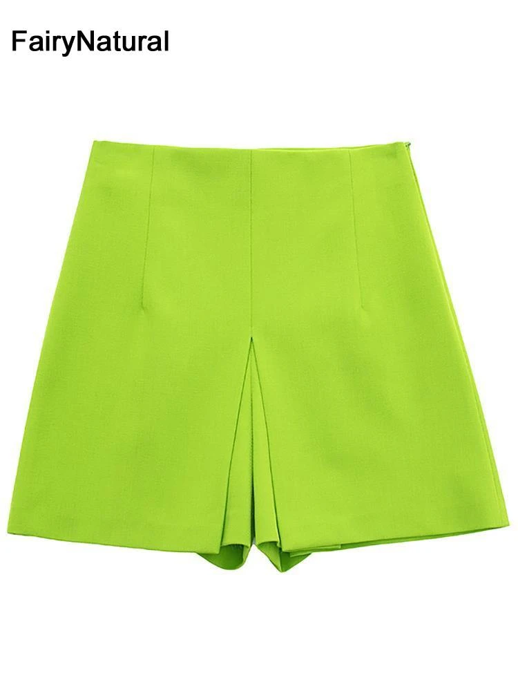 FairyNatural Fashion Women Chic Green Shorts Casual Solid Color High Waist Side Zipper Fly Suit Shorts Lady Mujer Pantalon 2022 swim trunks