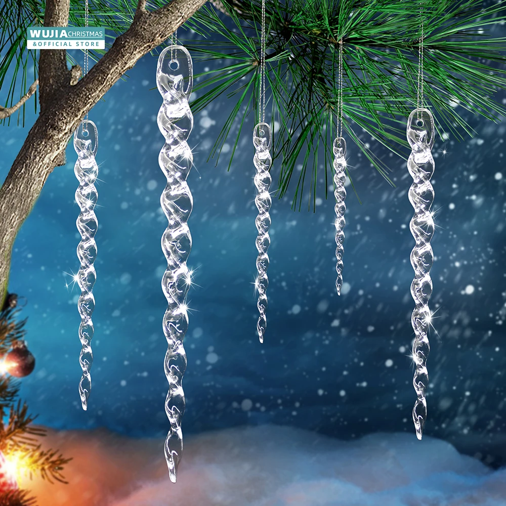Christmas Decorations 10/12pc Christmas Clear Twisted Simulation Icicle Xmas Tree Hanging Fake Ice Winter Holiday Party New Year Navidad 10/13/15/20cm