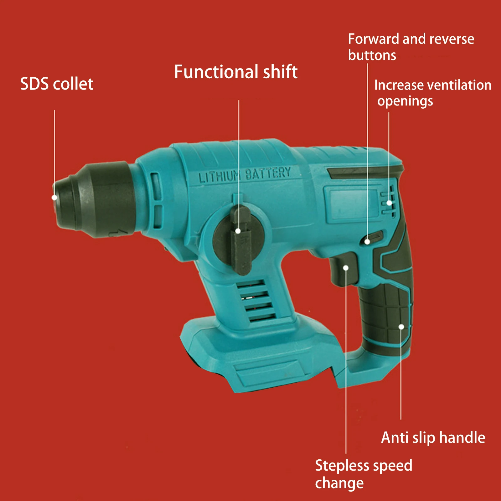 4500 rpm Cordless Hammer Electric Hammer Variable Speed Concrete Demolition Hammer Compatible with Makita 18V Battery