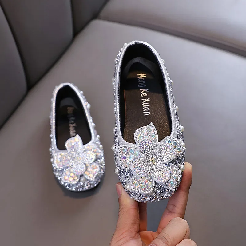 Girls Leather Ballet Flats Rhinestone Shoes