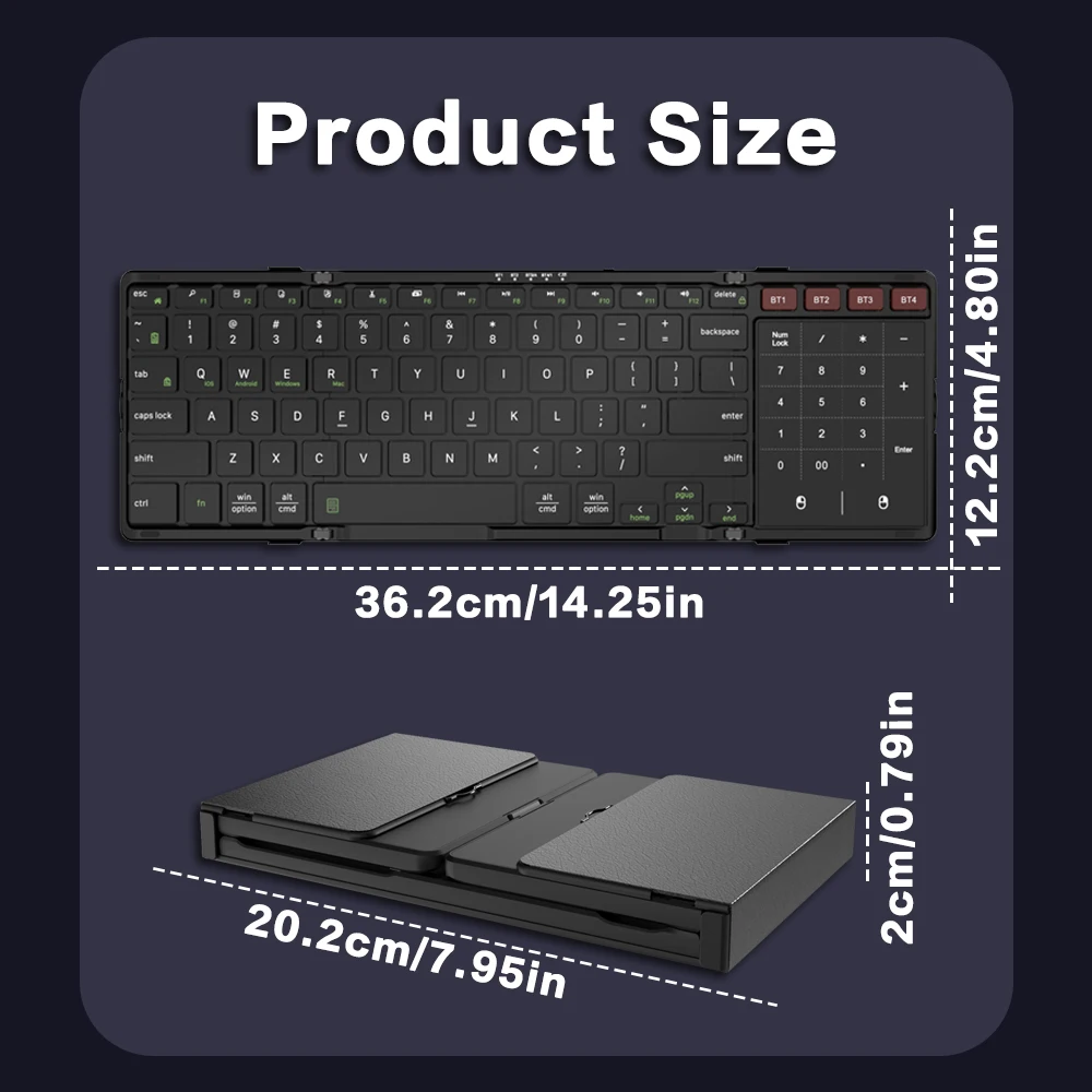 Windows/Mac OS용 충전식 블루투스 무선 터치패드 키보드, 터치패드 및 숫자 패드가 포함된 휴대용 2 in 1 무선 키보드