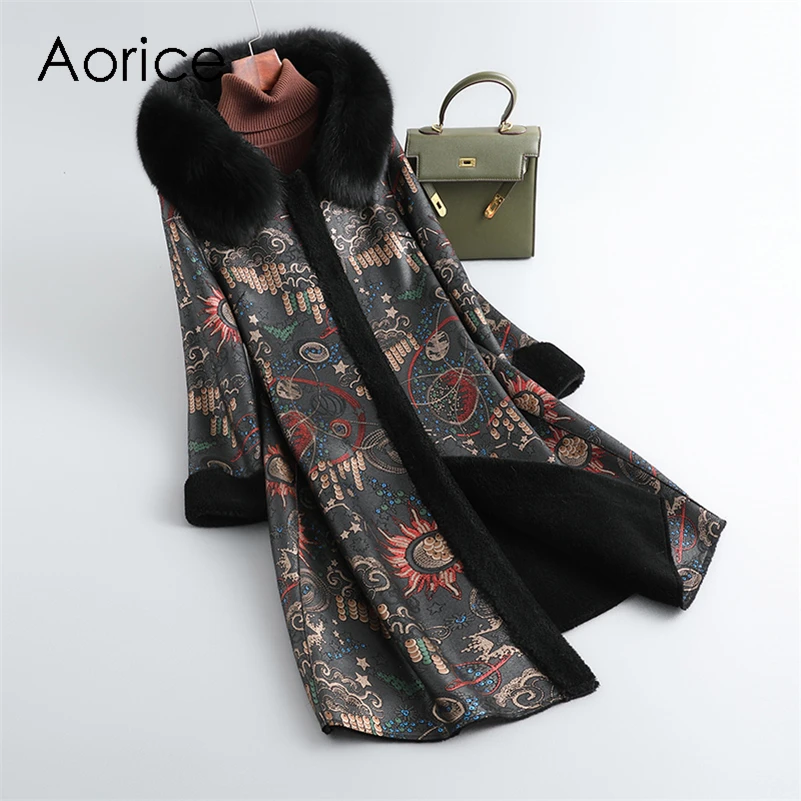 

Aorice Old Women Real Wool Fur Coat parka New Winter Warm Female Fox Hood Jackets Plus Size Overcoats CT1110