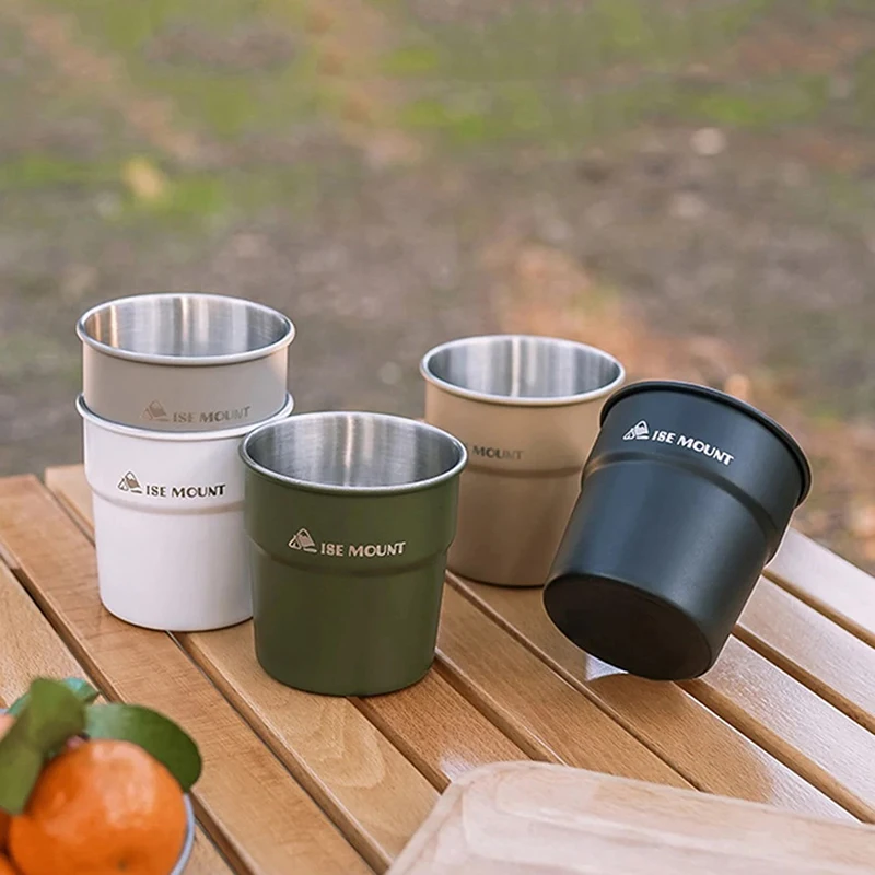 

300ml Beer Wine Cups Portable Stainless Steel Tableware Tea Coffee Milk Beer Mug Stackable Camping Water Cup For Travel Hiking