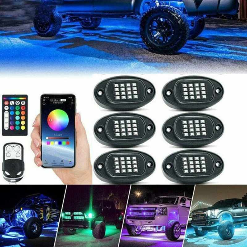 

6/8 In 1 RGB LED Rock Lights Bluetooth-Compatible APP Control Music Sync Car Chassis Light Undergolw Waterproof Neon Lights