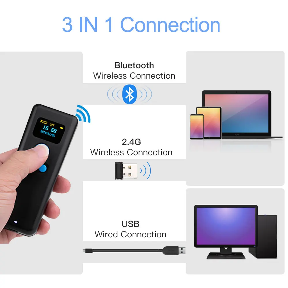 M8L Portable Wireless Barcode Scanner And M8D Mini Bluetooth 1D/2D QR Bar Code Reader for IOS Android IPAD PDF417