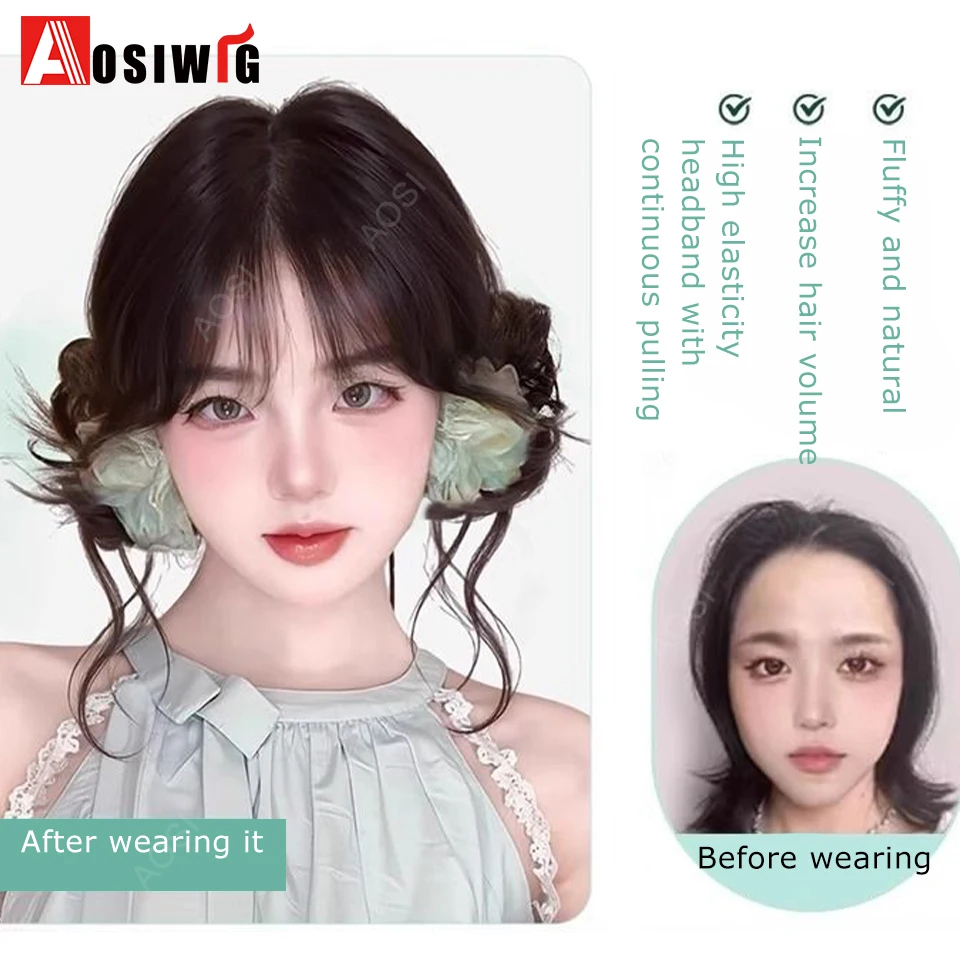 여성용 합성 푹신한 메시 번 헤어 스크런치, 고무줄이 있는 탄성 헤어밴드, 긴 곱슬 태슬 포니테일 가짜 헤어 액세서리