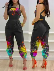 Sexy Backless Print Bow Jumpsuit Women 2023 Summer Outfits Casual Hip Waist Overalls Romper For Women Jumpsuits Elegance Overall