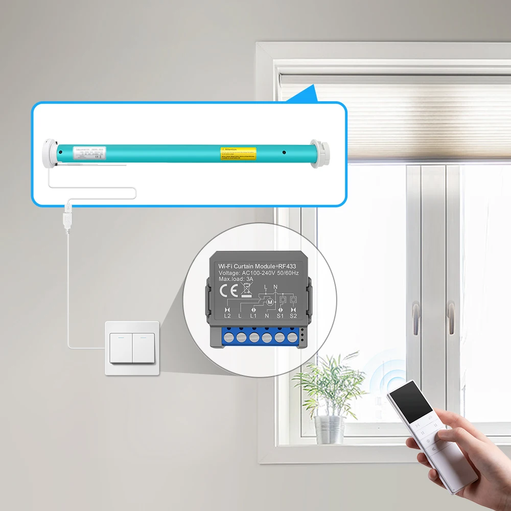Tuya WiFi RF Smart Curtain Module for Roller Blinds and Curtains,Motorized Curta