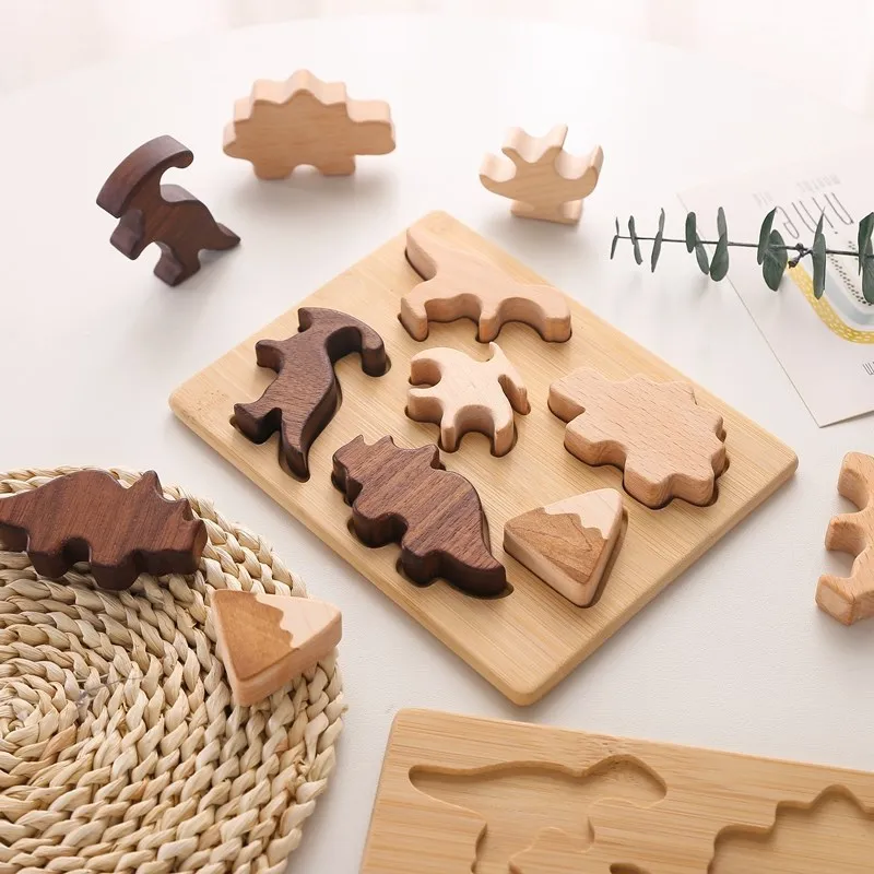 

Wooden 3D Puzzle Colorful Cartoon Dinosaur Blocks Jigsaw Toys Digital cognition Educational Learning Toys Game for Kids Gifts