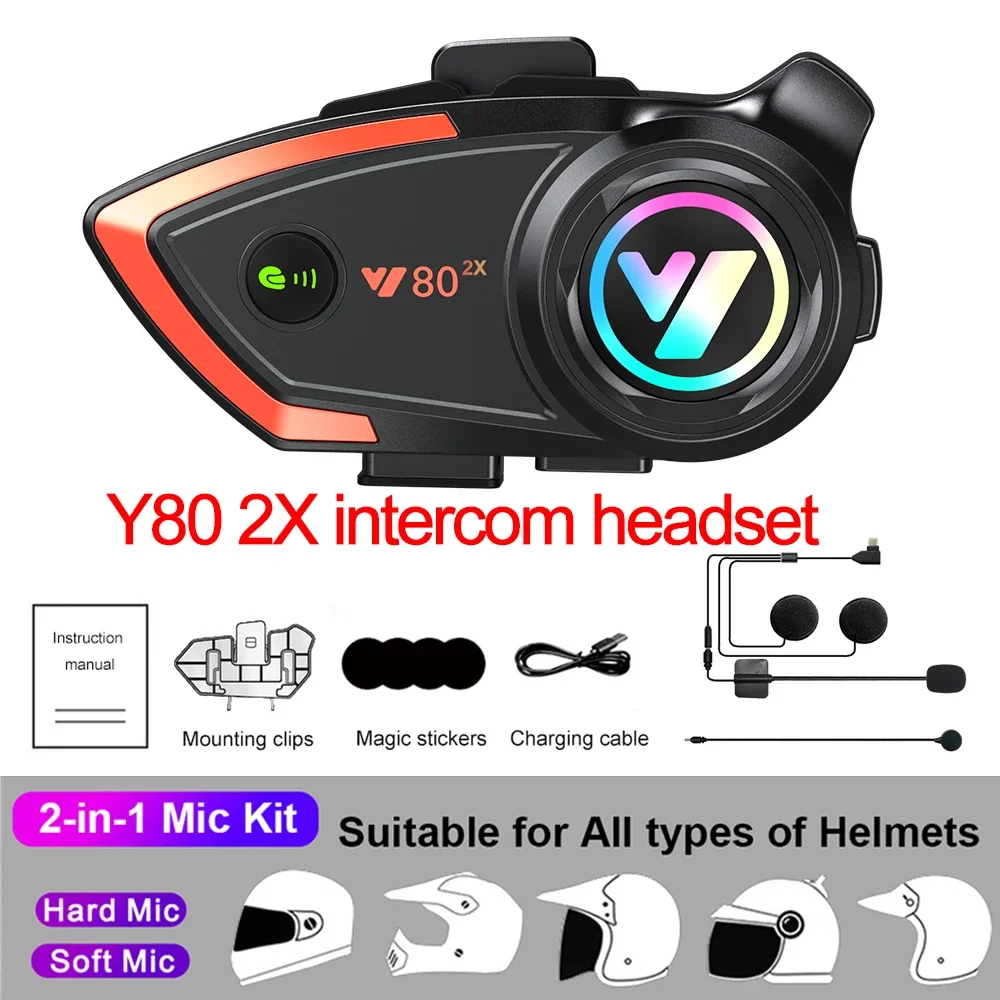 thumbnail image 1 of Intercomunicador para casco de motocicleta Y80 con Bluetooth, doble intercomunicador de 1000 m, manos libres, reducción de ruido, auriculares Bluetooth a prueba de agua, 1 of 5