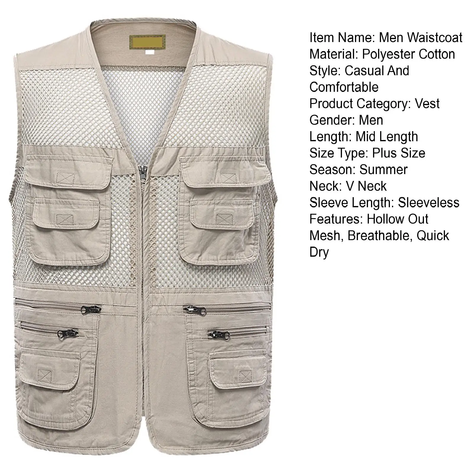 Gilet Multi-poches Léger Et Respirant Pour Hommes En Extérieur