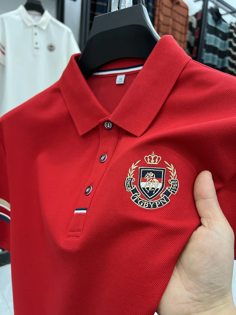 High end brand men's short sleeved polo shirt with classic stripe design top summer fashion embroidery breathable casual T-shirt 33 S89f9b094d0354bca8ffce0d9ef5141ad6
