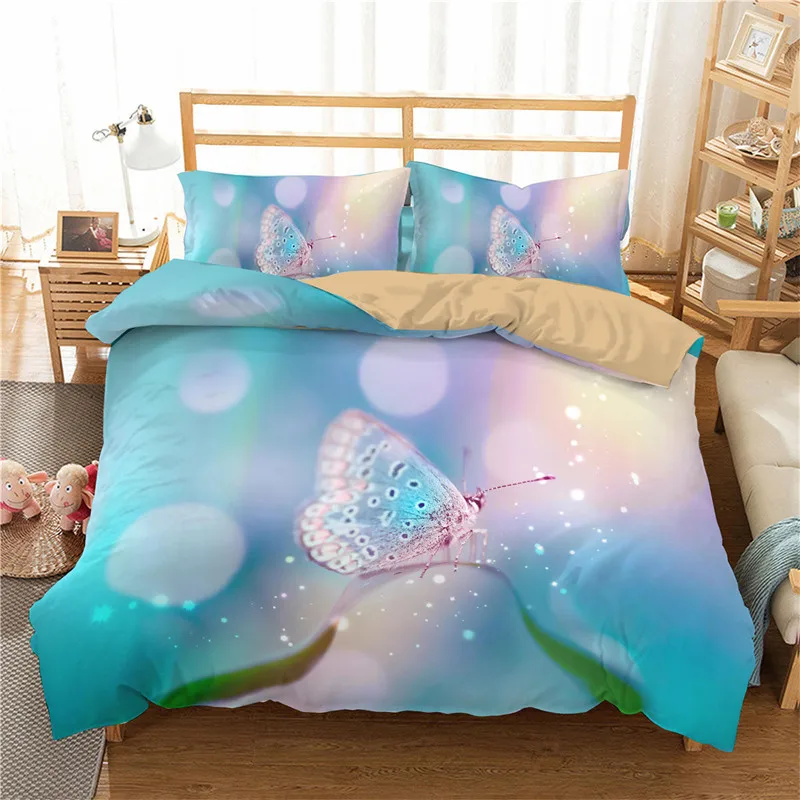 Soft Butterfly Floral Bedding Set For Girls Teens Rose Flowers Print Duvet Cover Easy Care And Breathable Quilt Cover Pillowcase Bedding Sets luxury Bedding Sets