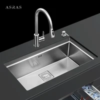 ASRAS Handmade Brushed SUS 304 Stainless Steel Kitchen Sink 4mm Thickness Undermount Installation Single Large Size Kitchen Sink 1