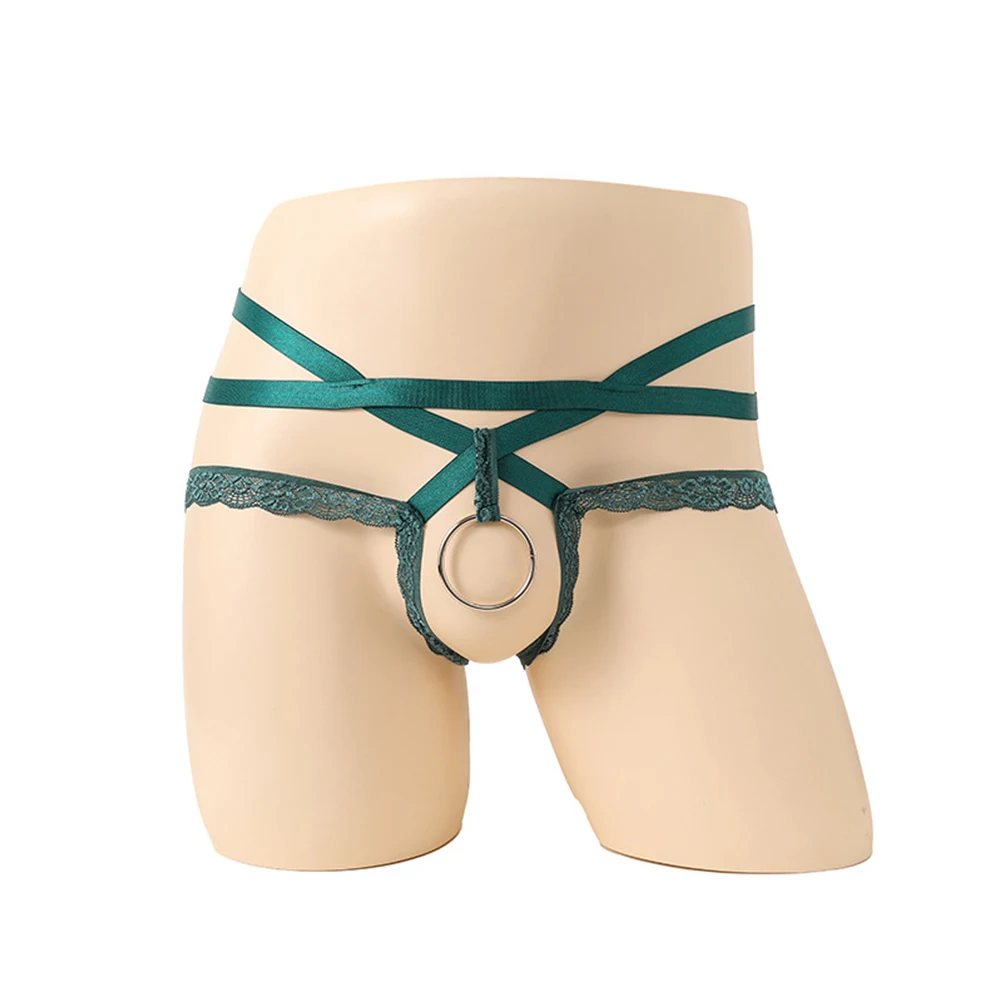 

Sexy Underwear Men Ruffled Lace G-string Thongs O-ring Beaded Jockstrap Sissy Briefs Hollow Lingerie Hombre Sensual Underpants