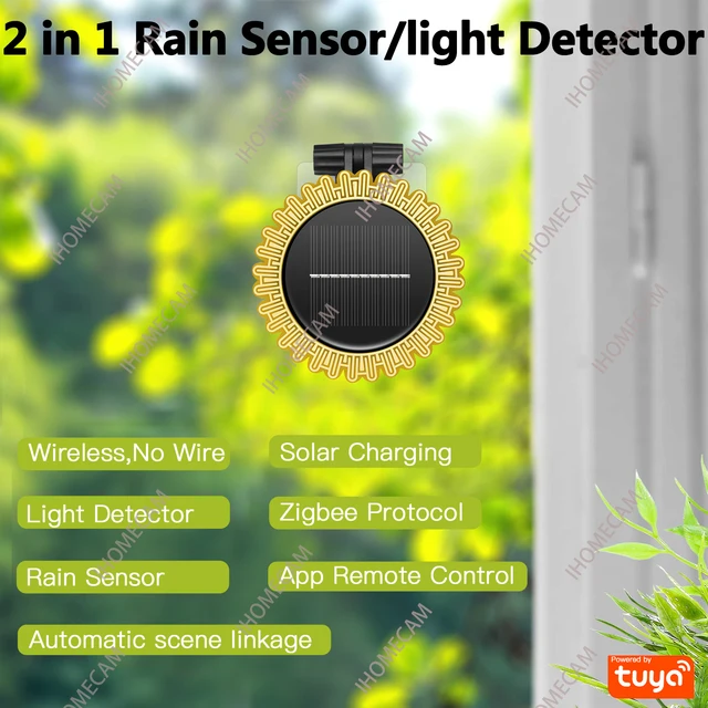 Tuya Smart Zigbee Rain Sensor With Light Detector Solar Operated IP66 Outdoor Waterproof Rain Detector Remote Control 2