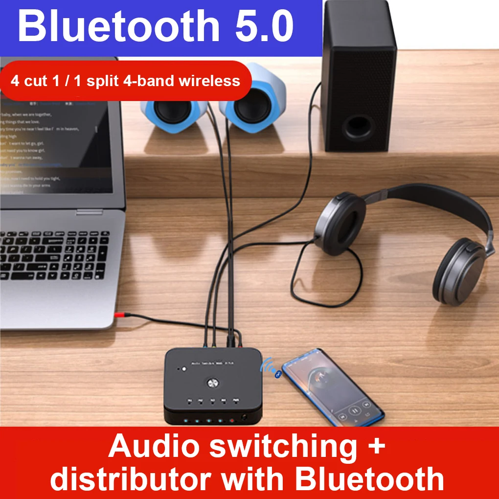 4-port 3.5mm Stereo AUX Switcher 3 IN 1OUT Wireless Music Bluetooth-compatible 5.0 Receiver HIFI Audio Adapter