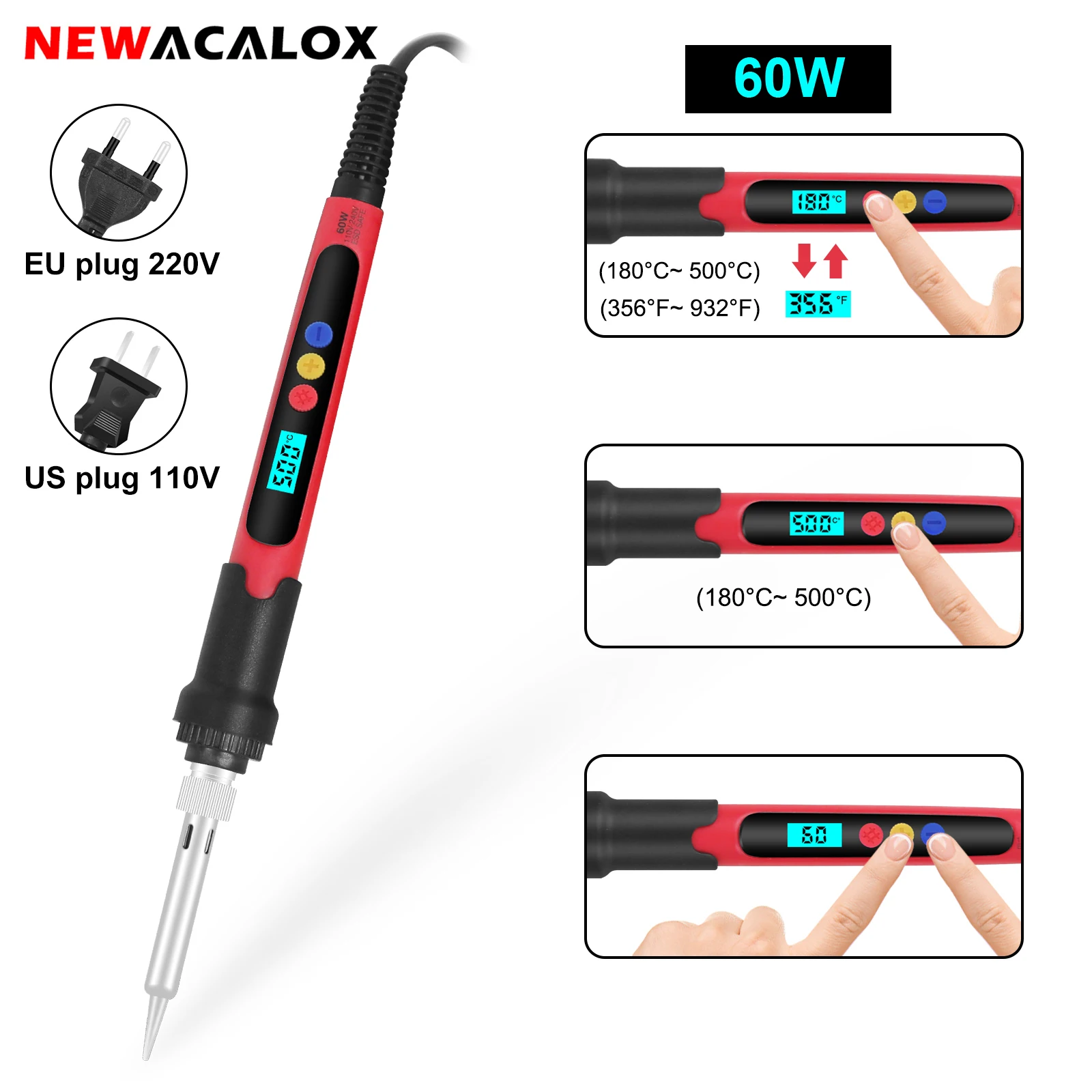 

NEWACALOX ℃/℉ Adjustable Temperature 60W Soldering Iron LCD Display Mini Soldering Station Welding Repair Tool 110V 220V