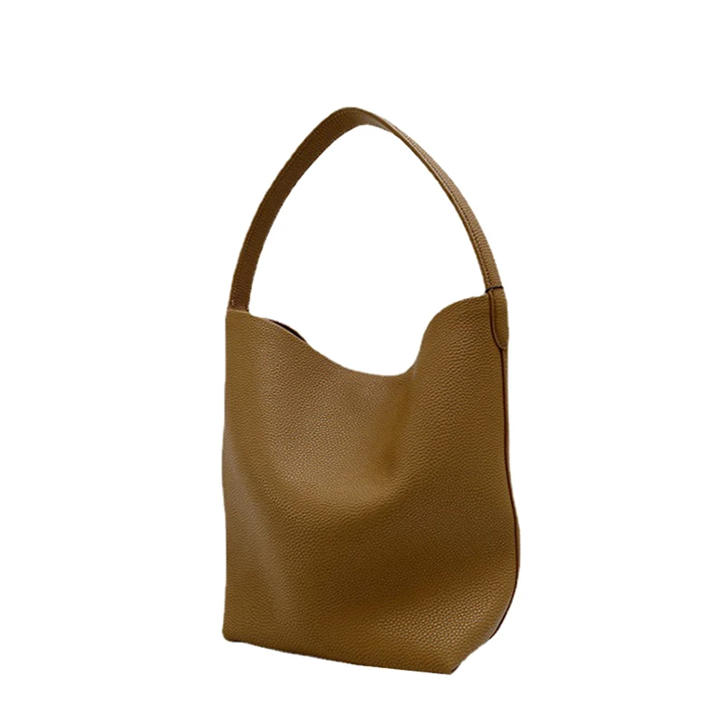

2024 New Genuine Leather Bucket Bag For Women Large Capacity Soft Cowhide Tote Bag Lady Fashion Designer Simple Shoulder Handbag