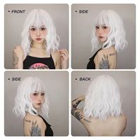 Perruque synthétique courte bouclée ondulée blanche, perruque Lolita blanche avec frange pour femmes, fête de Cosplay naturelle Halloween résistante à la chaleur 5