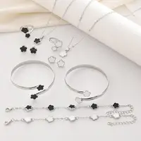 5pcs Lucky Five-petal Flower Women's Jewelry Set, Fashion Flower Bracelet + Necklace + Earrings + Bracelet + Ring, Birthday 4