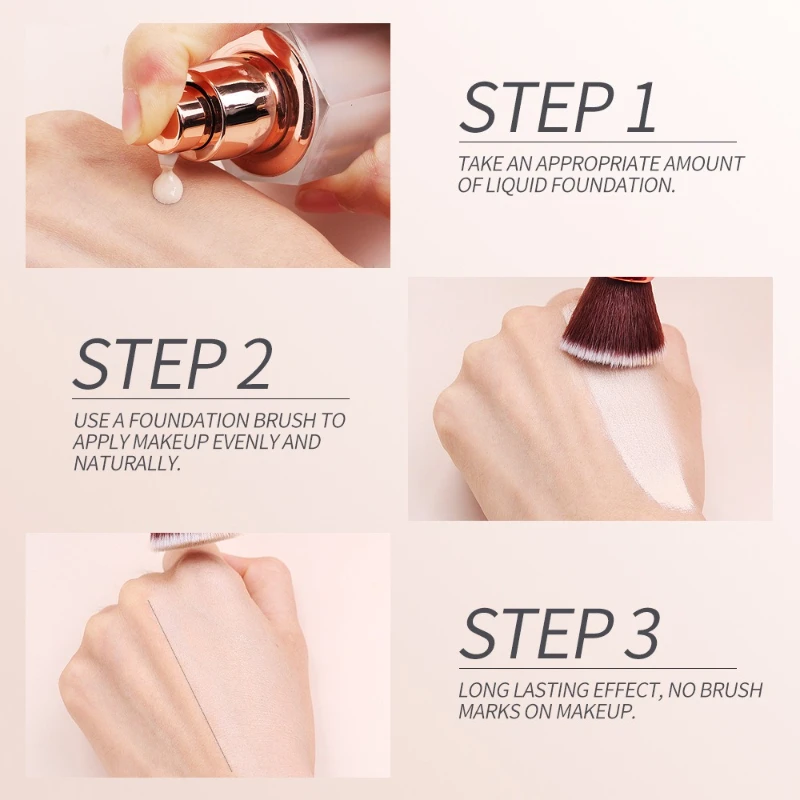 High Quality Long Wood Handle Eye Makeup Brush Simple Design Comfortable Soft Brush Flat Top Foundation Brush Makeup for Face