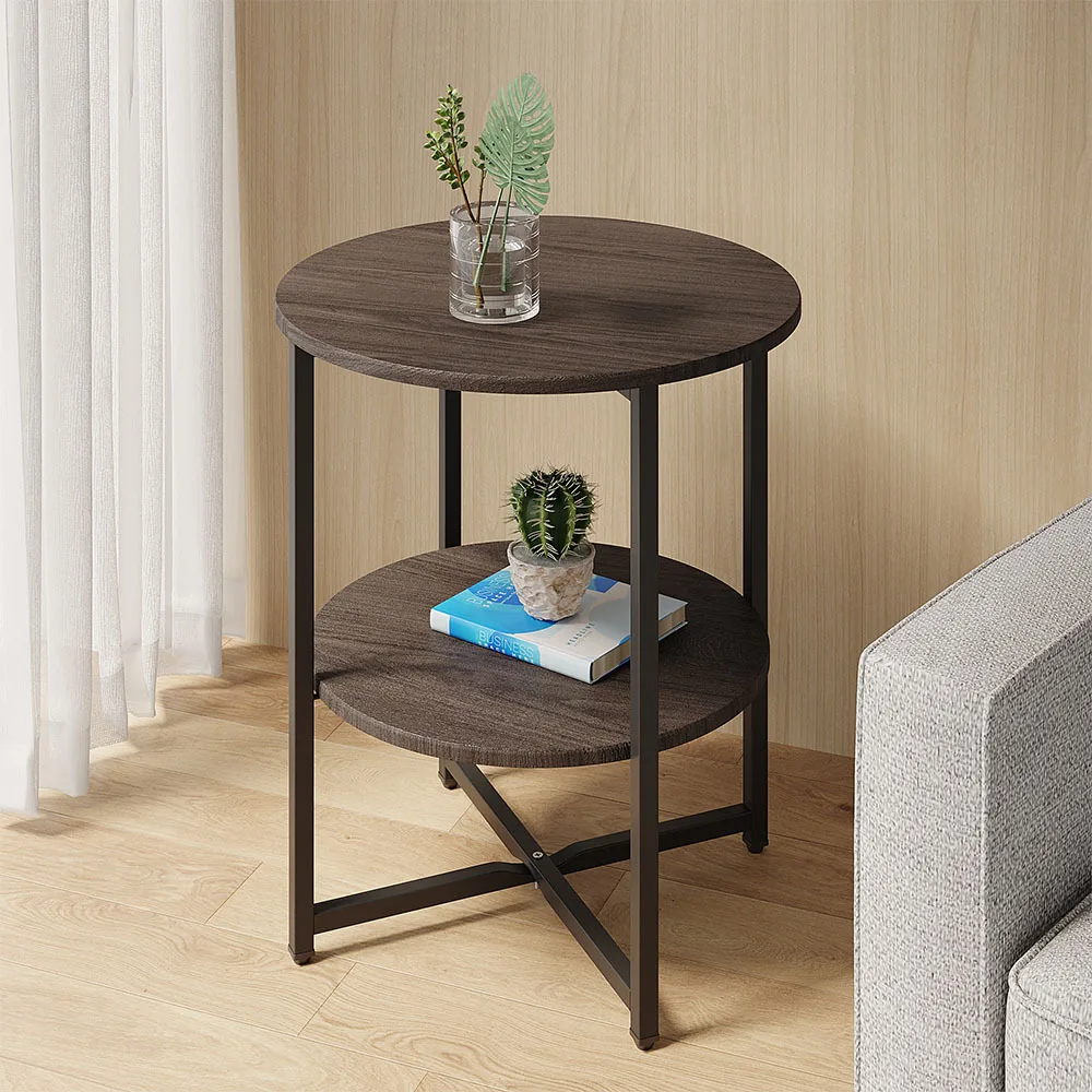 2 Tiers Walnut Small Round Coffee Table