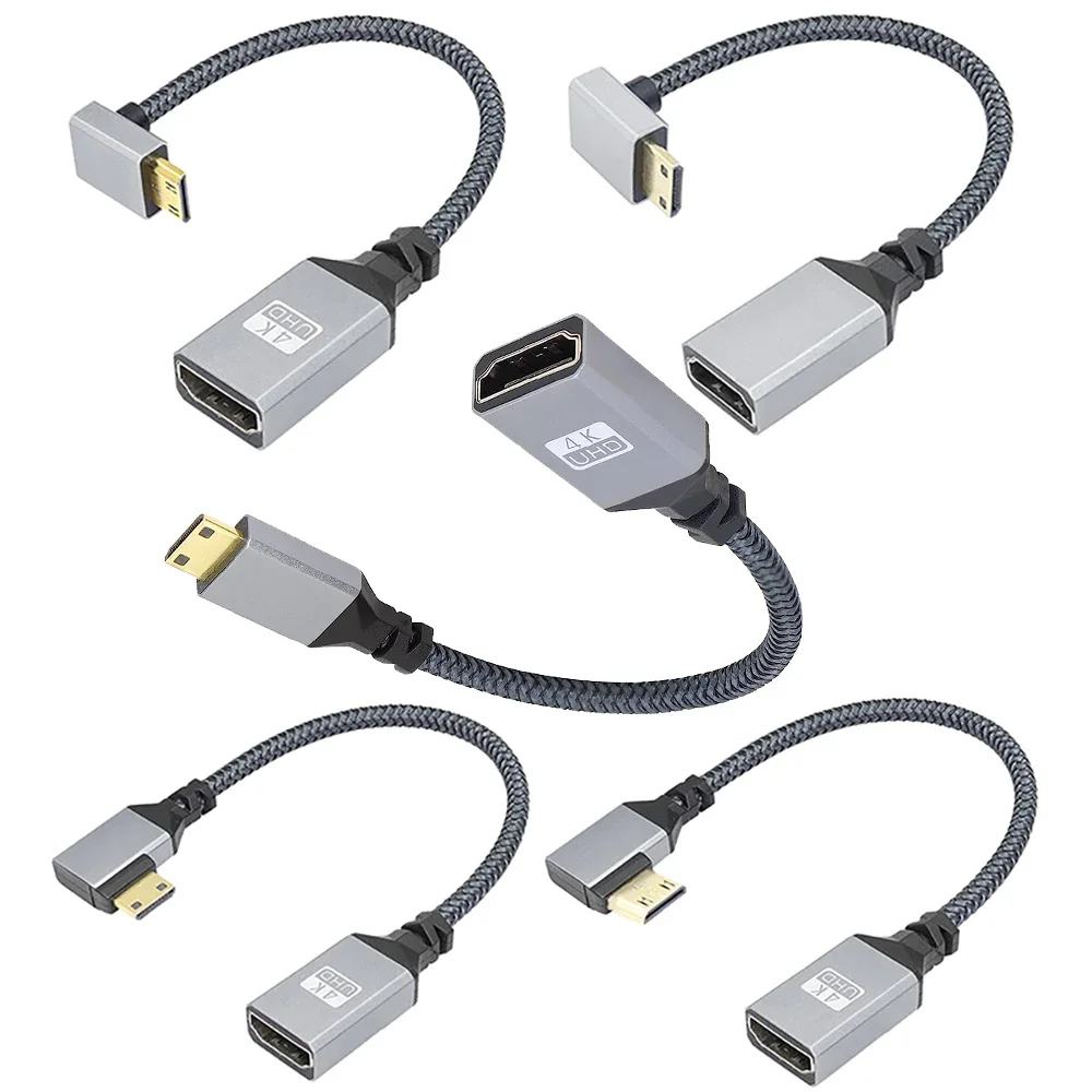 HDMI Cable 4K UHD V2.0 90 Degree Mini-HD Male to HD Female Extender Short Nylon Braid Extension Cord for DSLR Camcorder Monitor HDTV hdmi adapter cable,hdmi cable,hdtv adapter cable,4k converter cable,hdmi adapter,hdtv cable,usb adapter cable