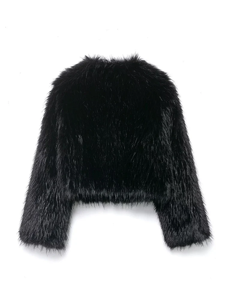 Women Fashion Fur Short Top Long Sleeves O-neck Solid Color Jacket Autumn and Winter Female Faux Fur Casual Vintage Outwear