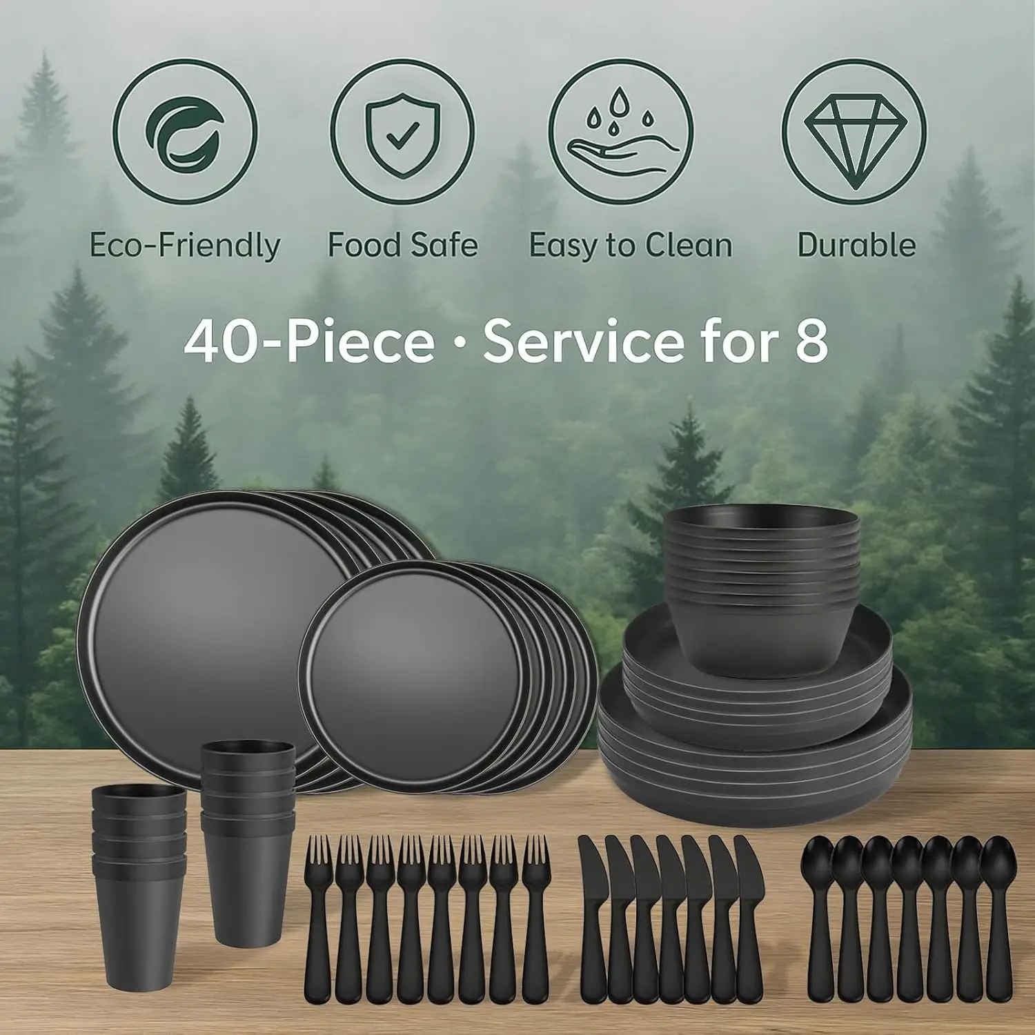 40-Piece Camping Dinnerware Set 6