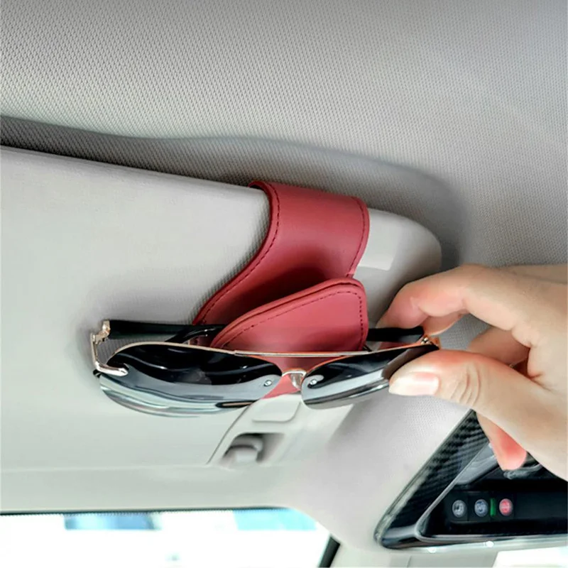 Car Accessories Sun Visor Glasses Holder Automobiles Parts Frame Auto Pu Leather Fastener Clip Sunglasses Ticket Document Holder
